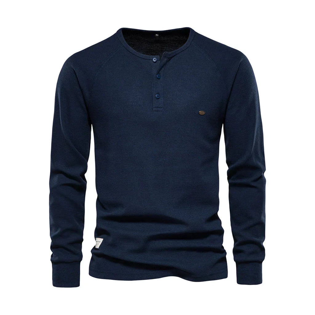 Men's Henley Shirt Long Sleeve Button Neck Casual Top