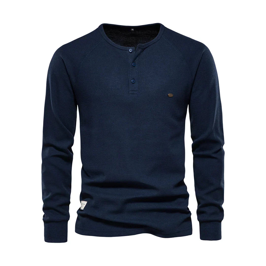 Men's Henley Shirt Long Sleeve Button Neck Casual Top