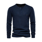 Men's Long Sleeve Henley Shirt Waffle Texture Casual Fit