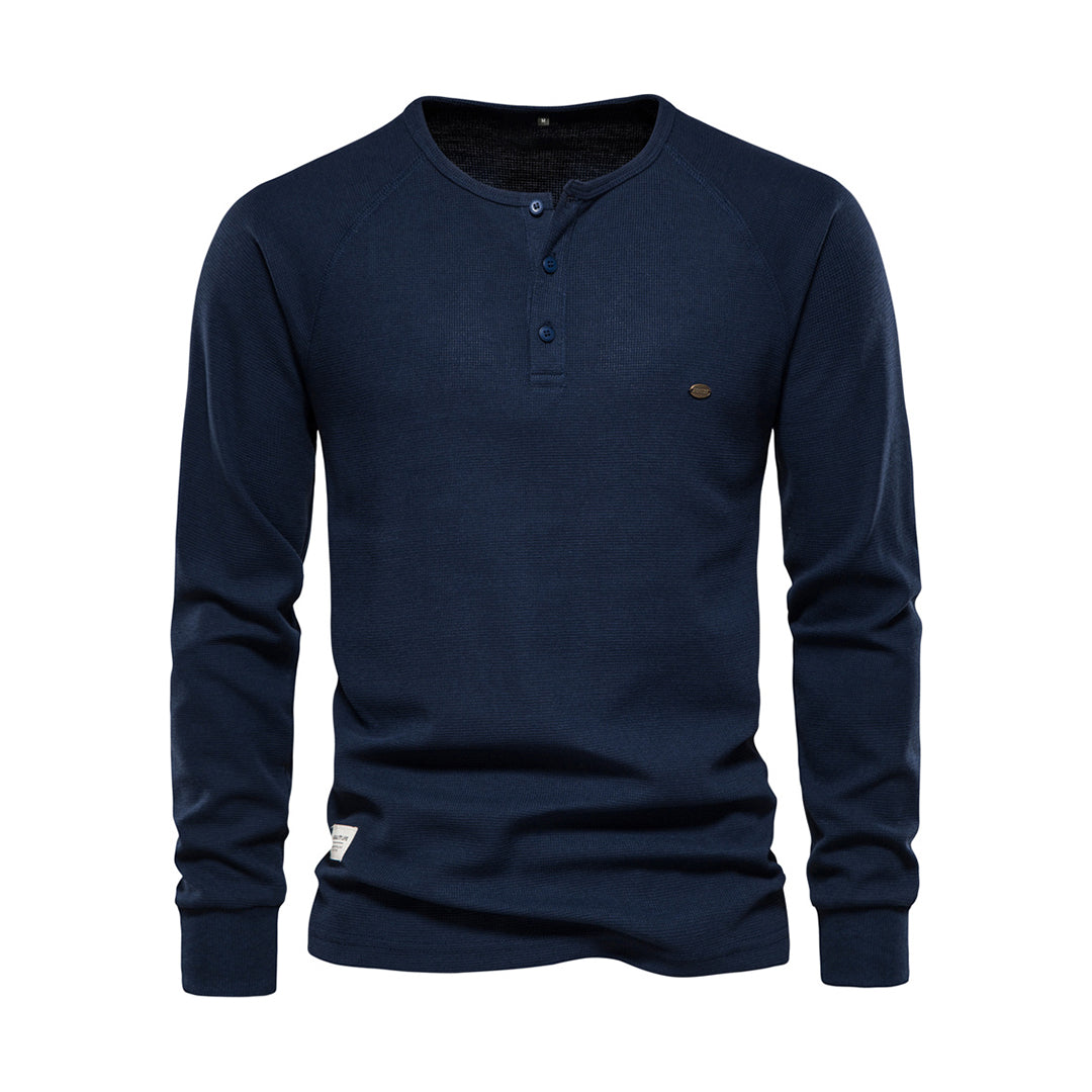 Men's Long Sleeve Henley Shirt Waffle Texture Casual Fit