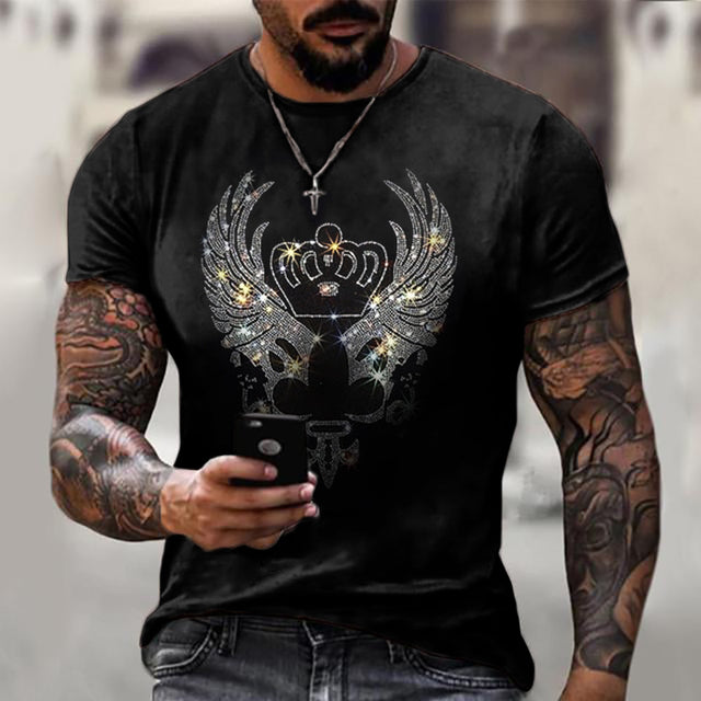 Men's Graphic T Shirt Rhinestone Crown Logo Slim Fit