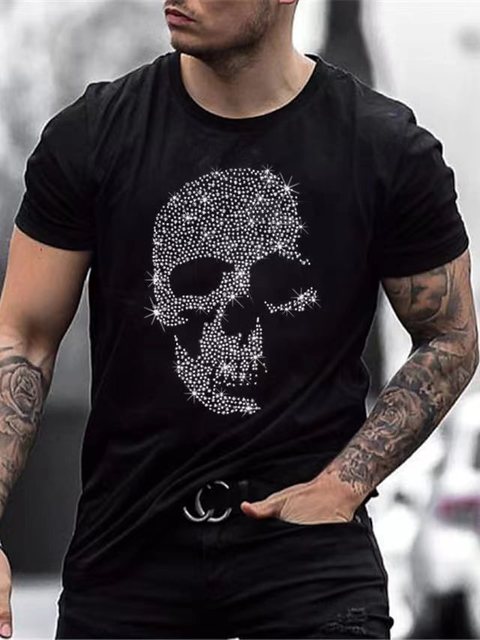 Men's Graphic T Shirt Rhinestone Crown Logo Slim Fit