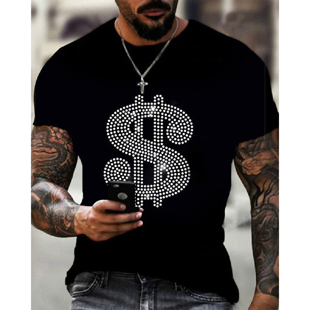 Men's Graphic T Shirt Rhinestone Crown Logo Slim Fit
