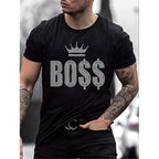 Men's Graphic T Shirt Rhinestone Crown Logo Slim Fit