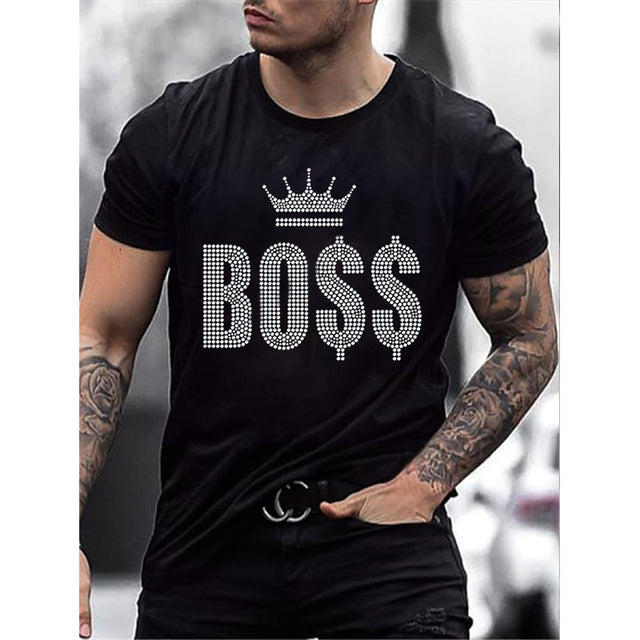 Men's Graphic T Shirt Rhinestone Crown Logo Slim Fit