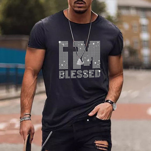 Men's Graphic T Shirt Rhinestone Crown Logo Slim Fit