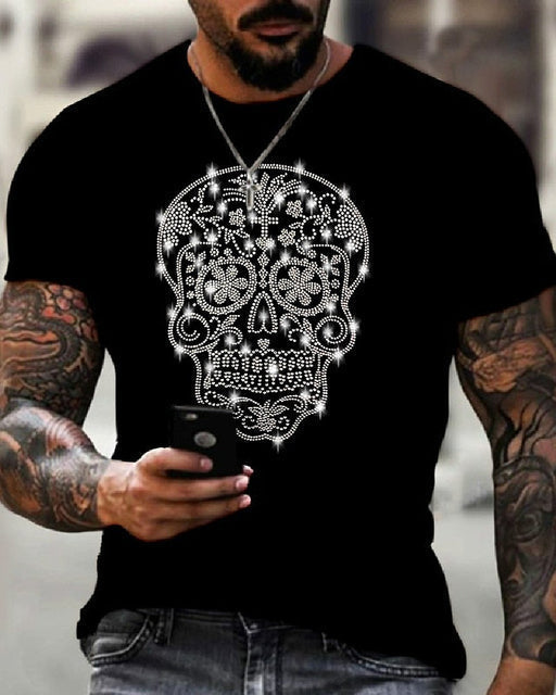 Men's Graphic T Shirt Rhinestone Crown Logo Slim Fit