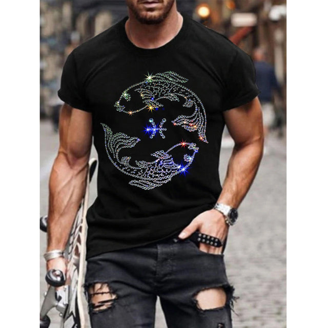 Men's Graphic T Shirt Rhinestone Crown Logo Slim Fit