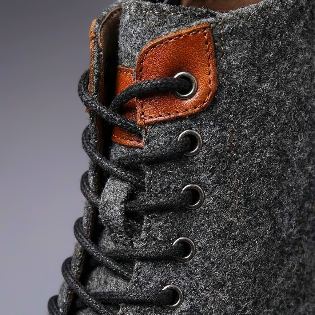 Men's Leather and Virgin Wool Winter Boots Warm Lace