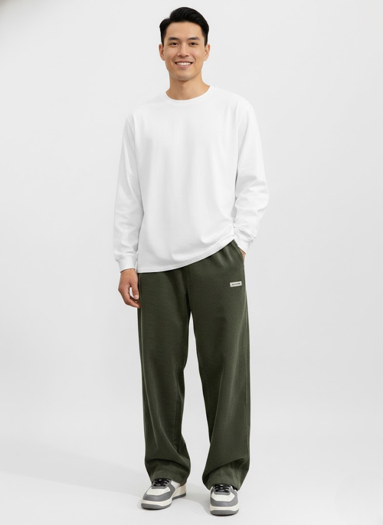 Men's Relaxed Streetwear Corduroy Pants for Year-Round Wear - Green