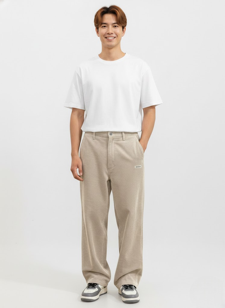 Men's Relaxed Streetwear Corduroy Pants for Year-Round Wear - Beige