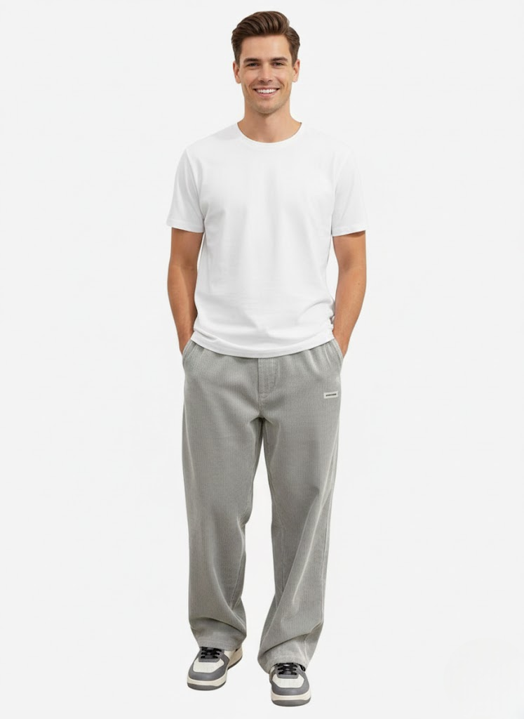 Men's Relaxed Streetwear Corduroy Pants for Year-Round Wear - Gray