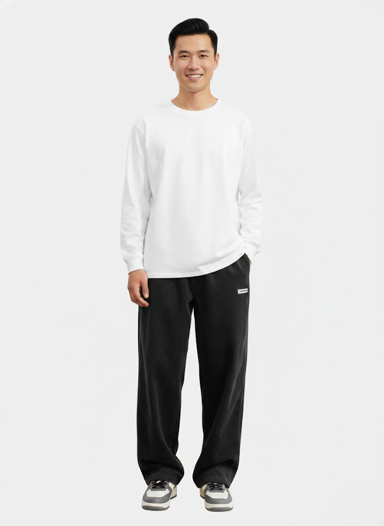 Men's Relaxed Streetwear Corduroy Pants for Year-Round Wear - Black