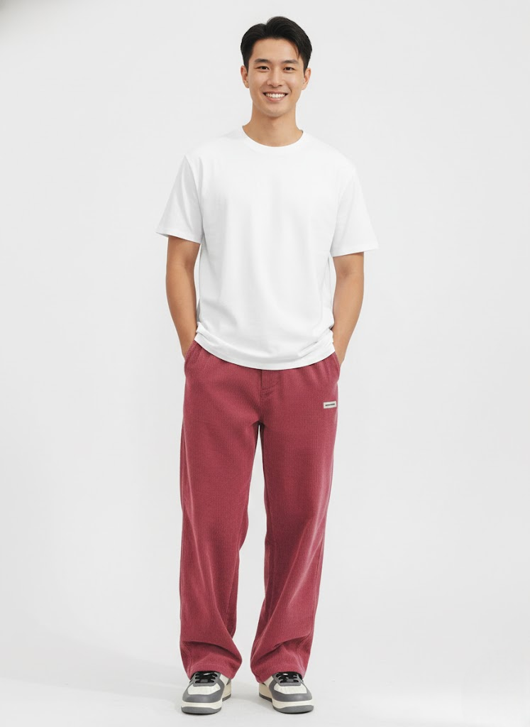Men's Relaxed Streetwear Corduroy Pants for Year-Round Wear - Red
