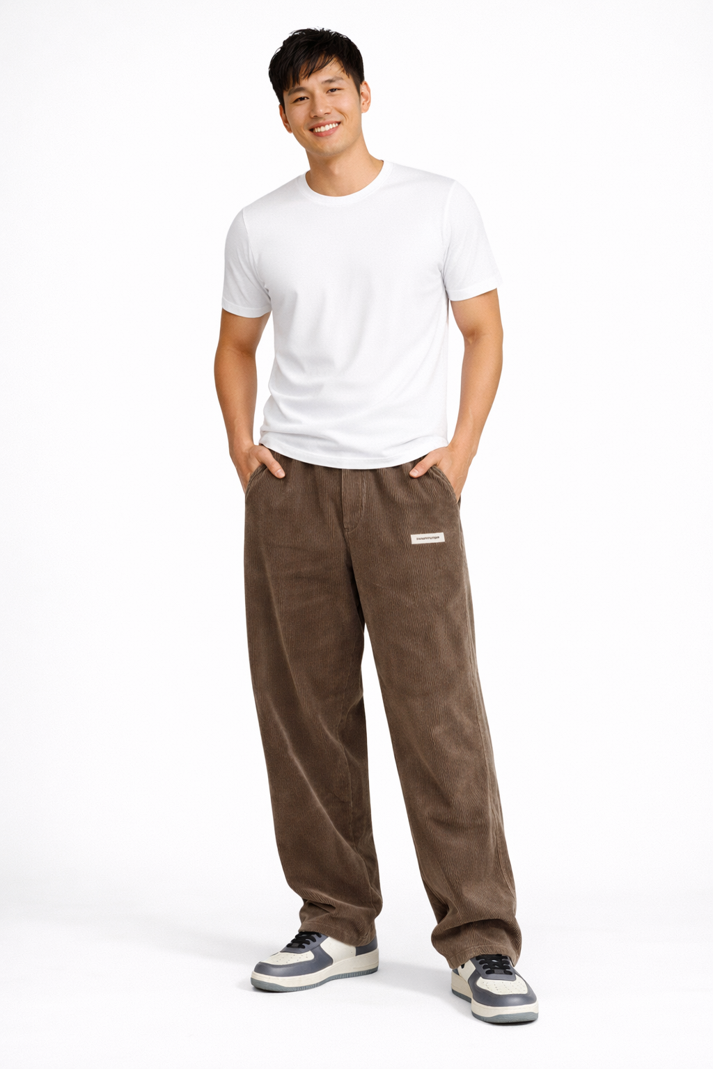 Men's Relaxed Streetwear Corduroy Pants for Year-Round Wear - Brown