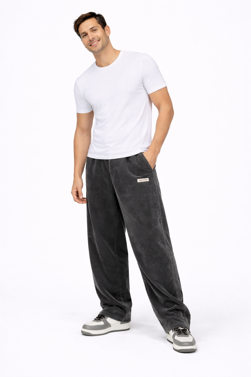 Men's Relaxed Streetwear Corduroy Pants for Year-Round Wear - Dark Gray