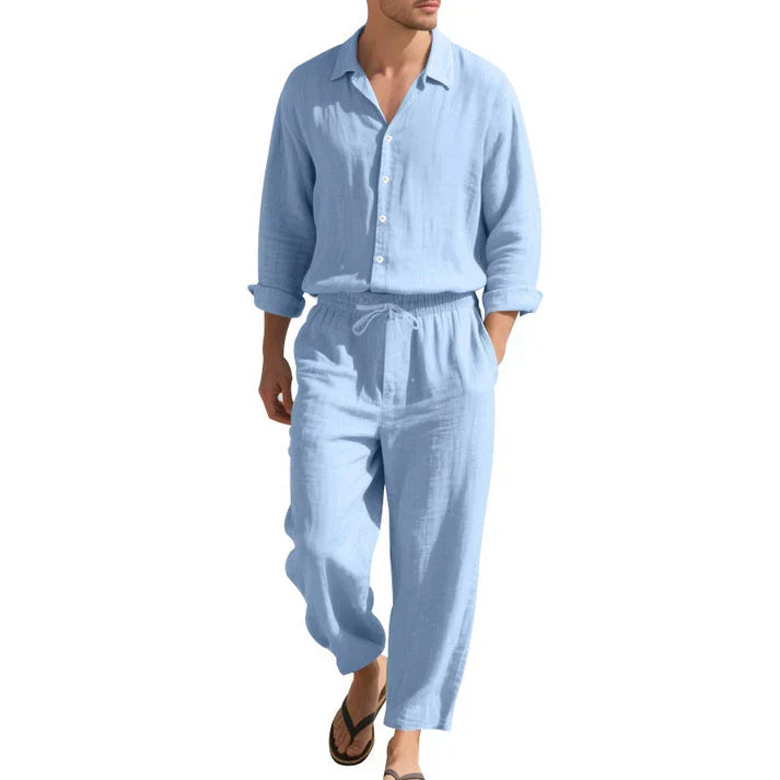 Men's Linen Co Ord Set Relaxed Shirt Trousers