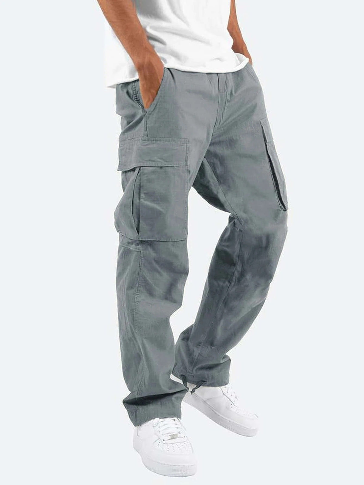 Men's Relaxed Fit Utility Cargo Trousers Casual Pants
