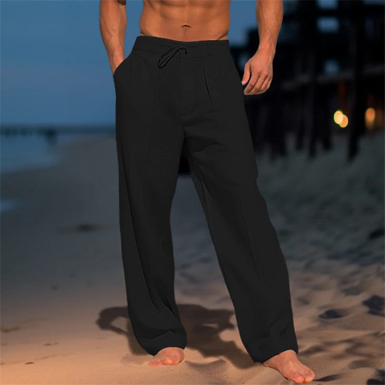 Men's Pleated Drawstring Trousers Relaxed Spring Tailoring for Travel