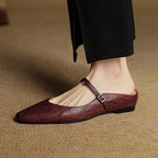 Women's Pointed Toe Strap Detail Slip-On Mule Flats