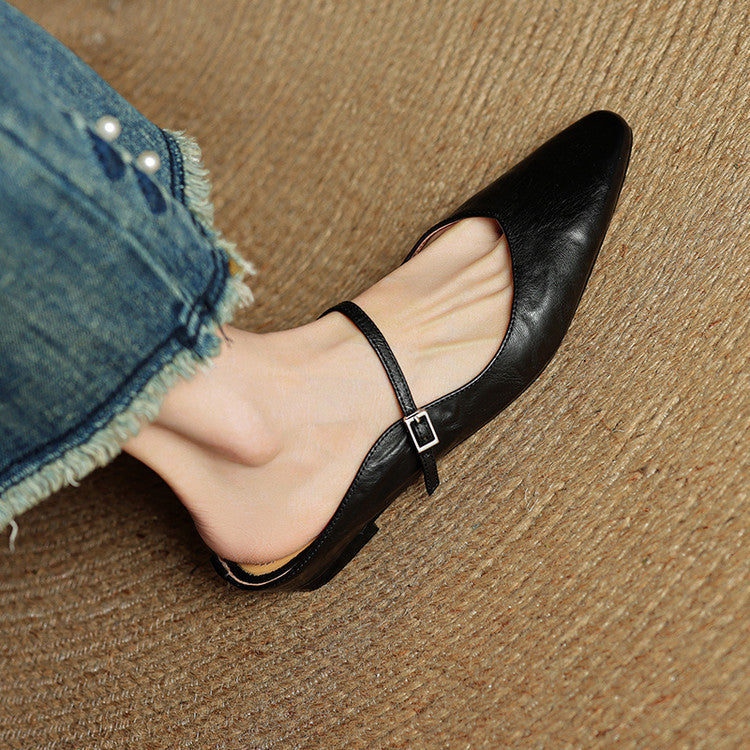 Women's Pointed Toe Strap Detail Slip-On Mule Flats
