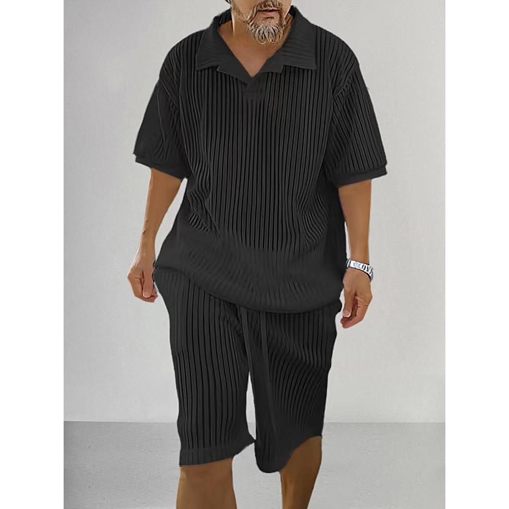 Men's Textured Knit Lounge Set Relaxed Summer Shirt