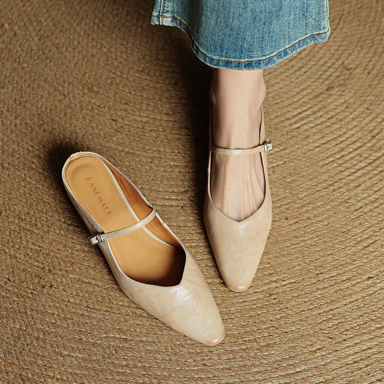 Women's Pointed Toe Strap Detail Slip-On Mule Flats