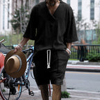 Men's Textured Oversized Co Ord Lounge Summer Shorts Set
