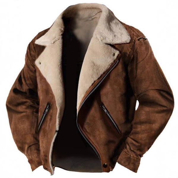 Men's Fur Lined Suede Biker Jacket Retro Winter Outerwear