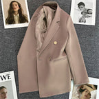 Women's Oversized Tailored Blazer Double Button Smart Jacket