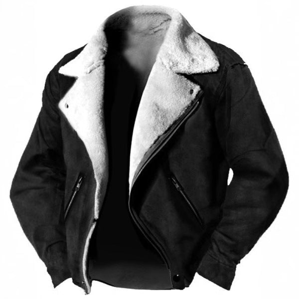 Men's Fur Lined Suede Biker Jacket Retro Winter Outerwear