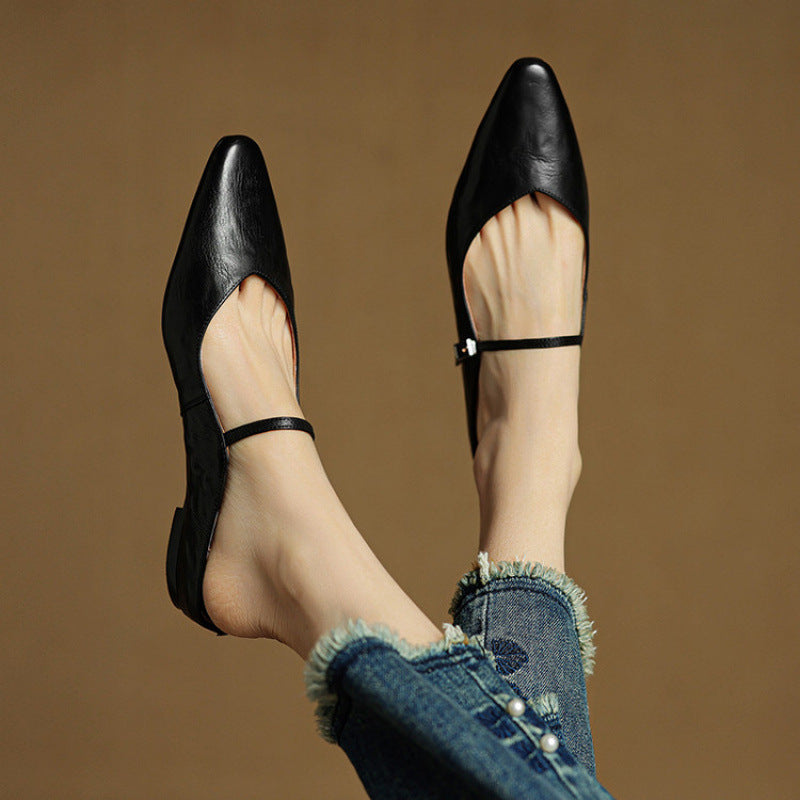 Women's Pointed Toe Strap Detail Slip-On Mule Flats