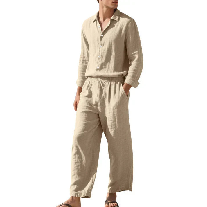 Men's Linen Co Ord Set Relaxed Shirt Trousers