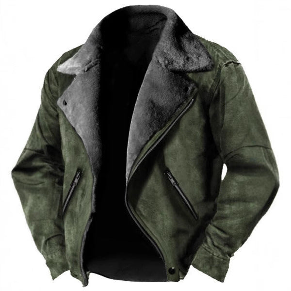 Men's Fur Lined Suede Biker Jacket Retro Winter Outerwear