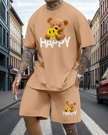 Men's Printed Oversized T Shirt and Relaxed Shorts Set