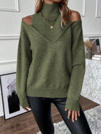 Women's Cold-Shoulder Turtleneck Sweater – Layered Knit