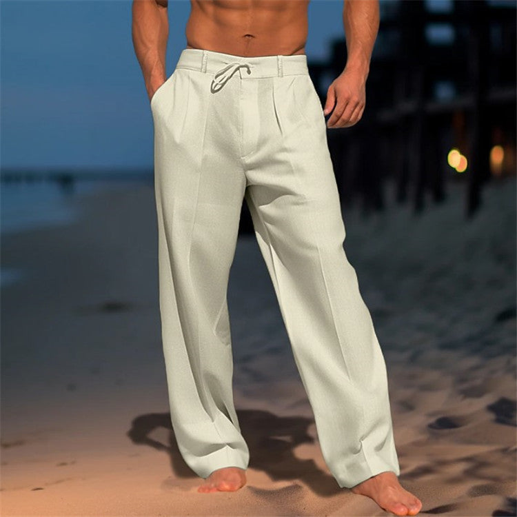 Men's Pleated Drawstring Trousers Relaxed Spring Tailoring for Travel