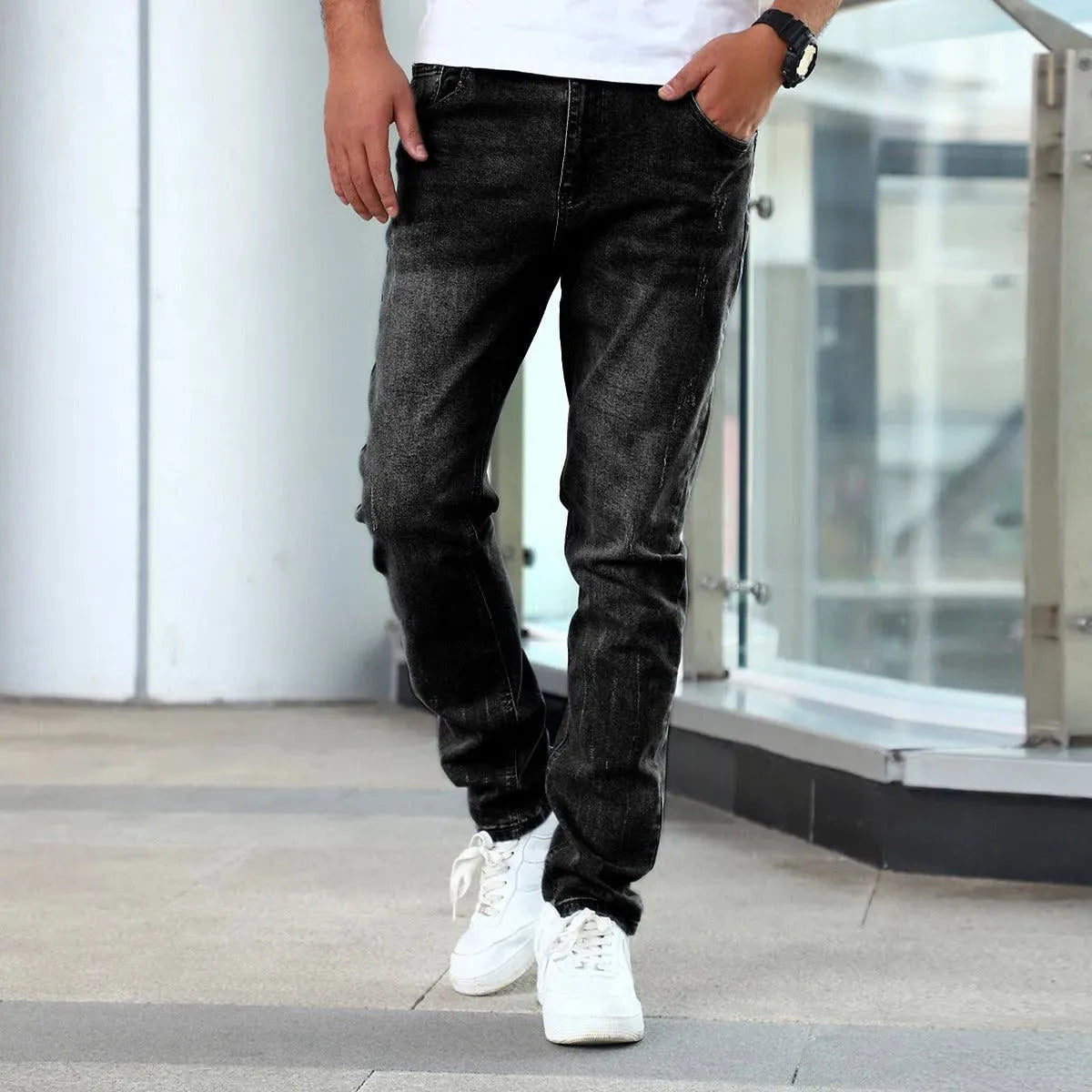 Men's Slim Taper Washed Denim Jeans with Stretch