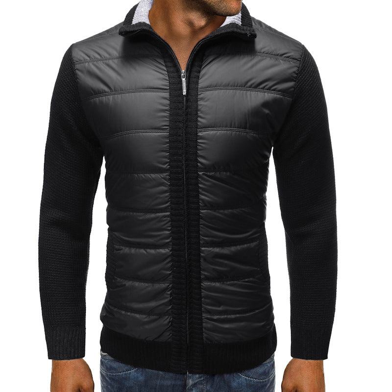 Men's Hybrid Zip Jacket with Knitted Sleeves and Padded Body - Black