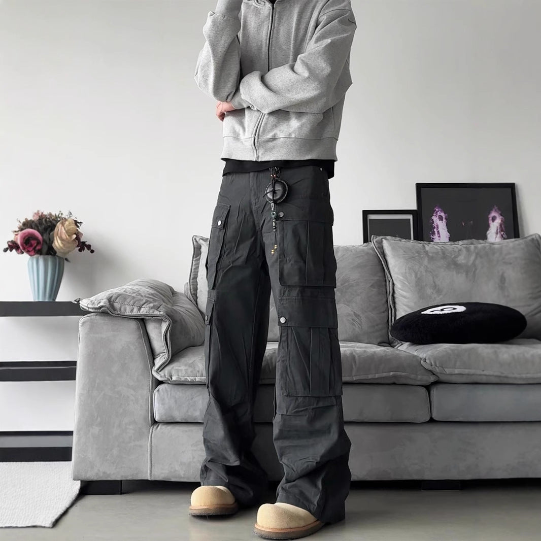Men's Multi Pocket Wide Leg Cargo Trousers