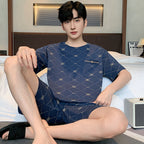 Men's Printed Cotton Lounge Shorts and Relaxed Sleepwear Set