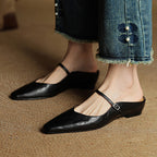 Women's Pointed Toe Strap Detail Slip-On Mule Flats