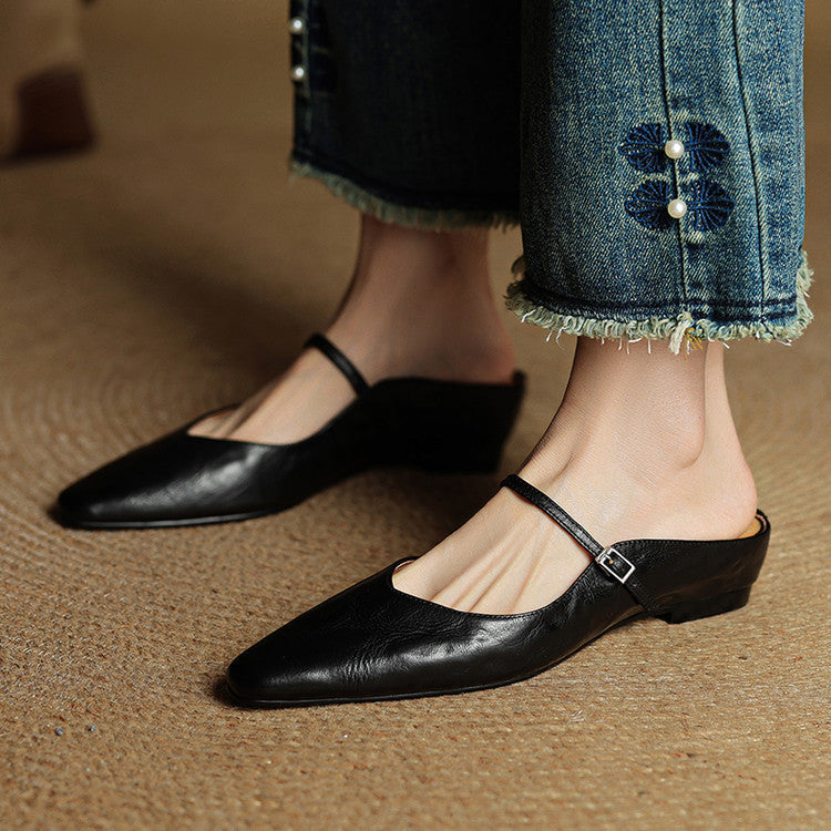 Women's Pointed Toe Strap Detail Slip-On Mule Flats