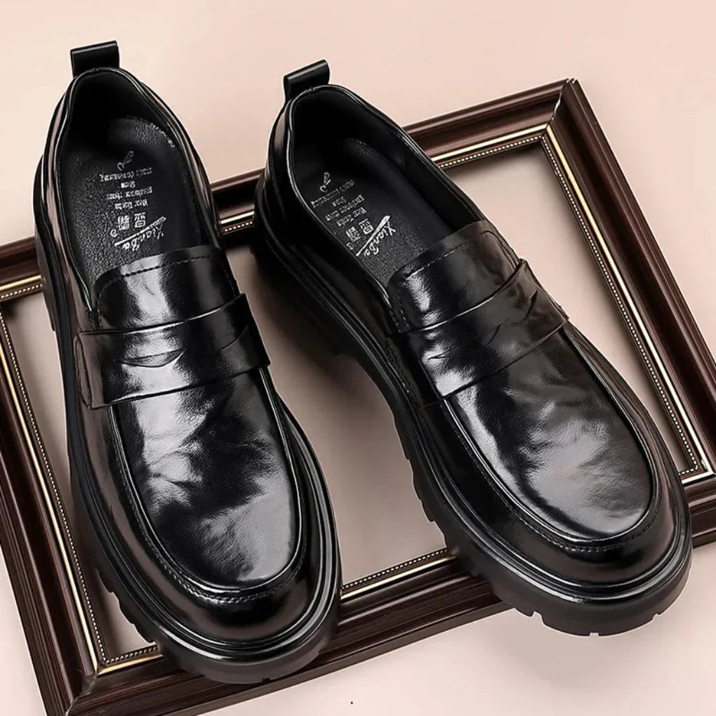 Men's Leather Moc Toe Penny Strap Slip On Loafers