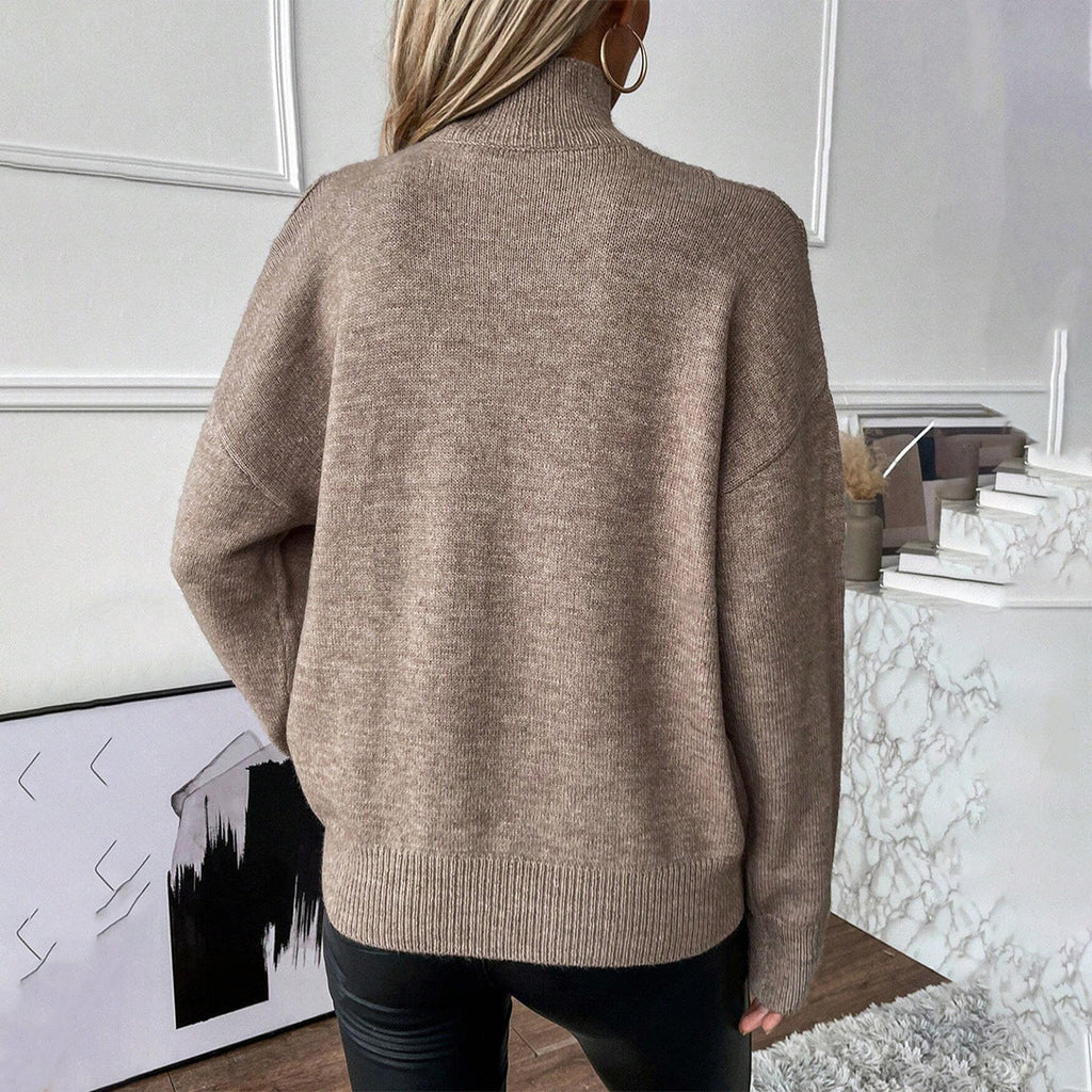 Women's Cold-Shoulder Turtleneck Sweater – Layered Knit