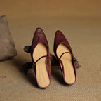 Women's Pointed Toe Strap Detail Slip-On Mule Flats