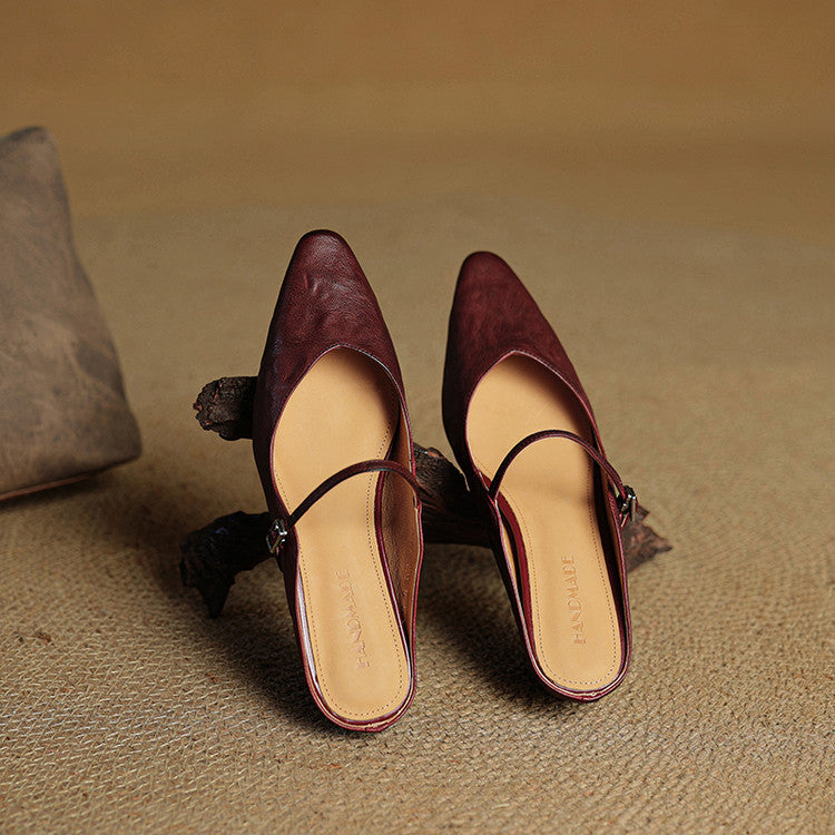 Women's Pointed Toe Strap Detail Slip-On Mule Flats