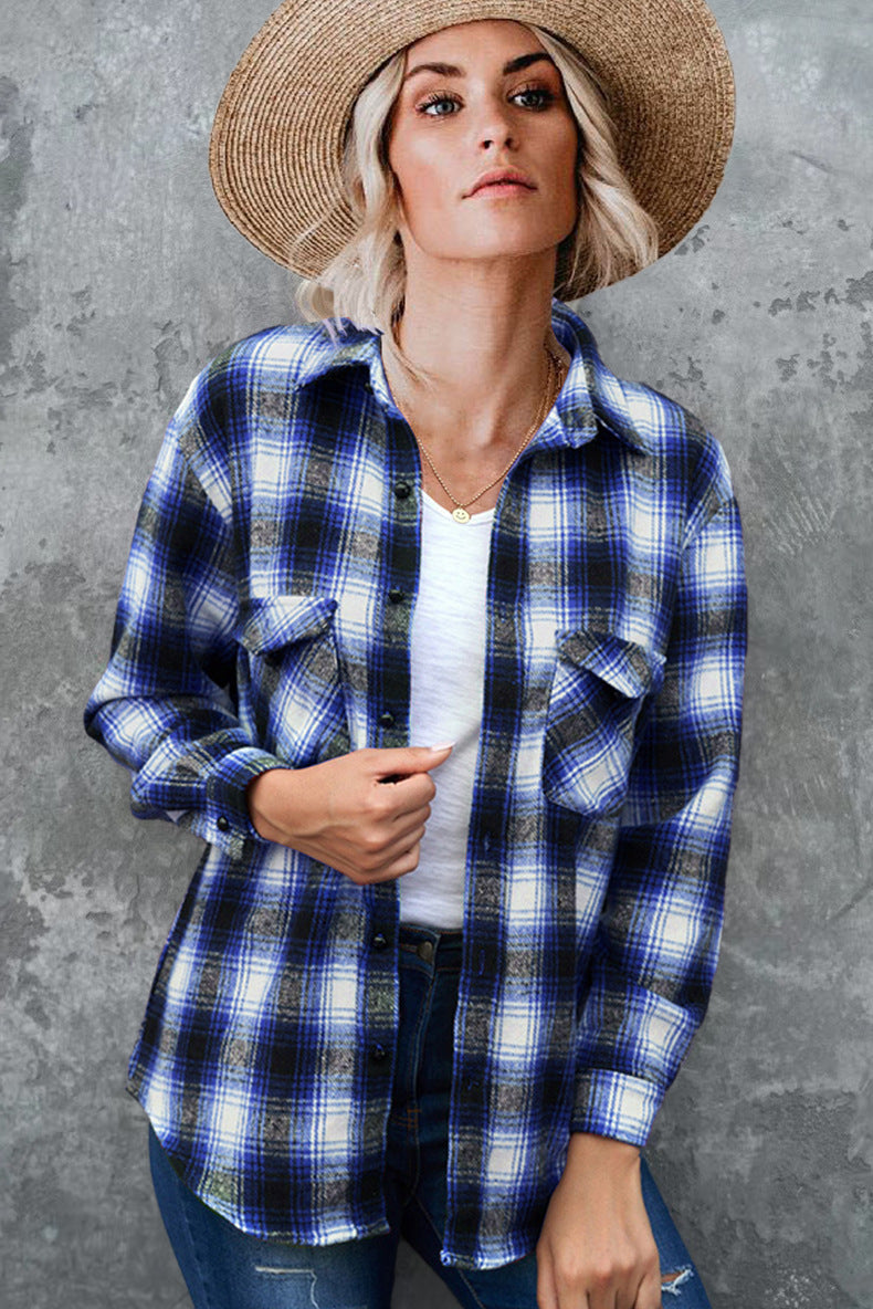 Women's Flannel Check Shirt Jacket With Pockets