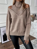 Women's Cold-Shoulder Turtleneck Sweater – Layered Knit