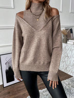 Women's Cold-Shoulder Turtleneck Sweater – Layered Knit